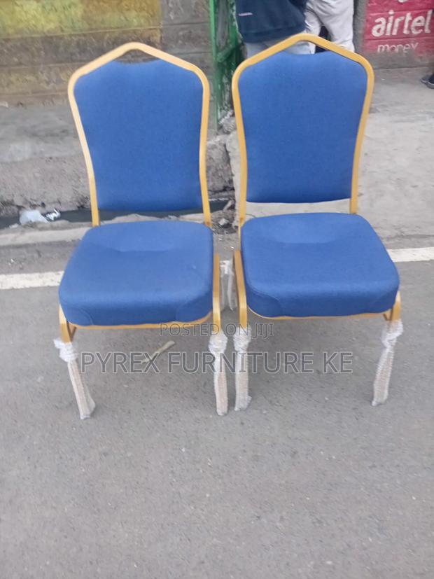 Royal Blue Fabric Banquet Hall Chair With Gold Metal Frame - Stackable