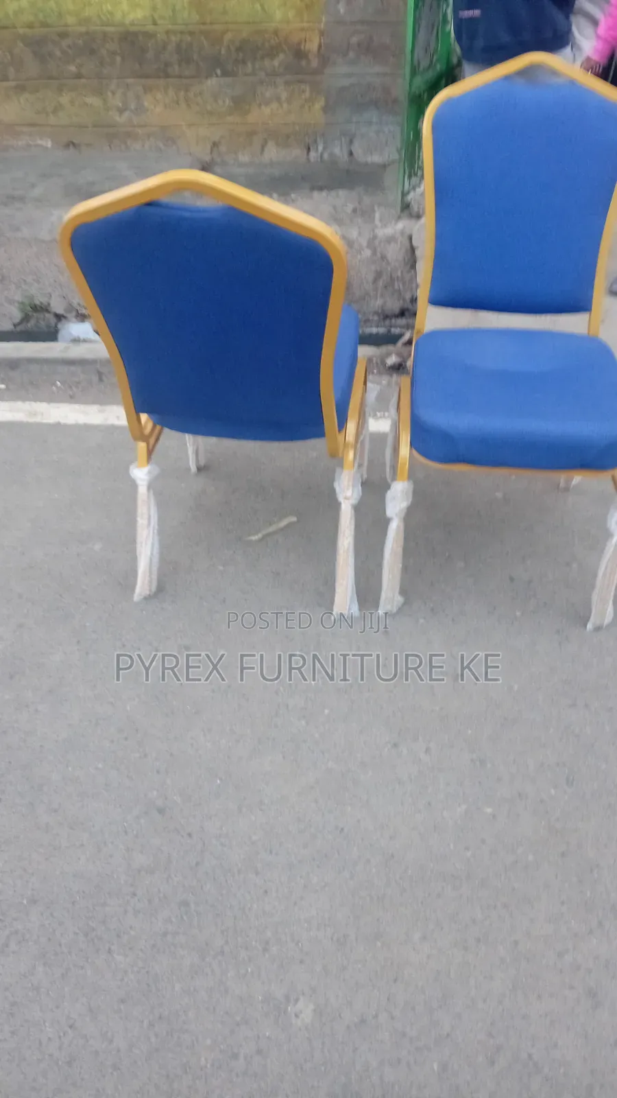 Royal Blue Fabric Banquet Hall Chair With Gold Metal Frame - Stackable