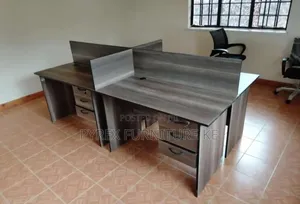 Grey Wood Cluster With Partition and Drawers 4 Persons
