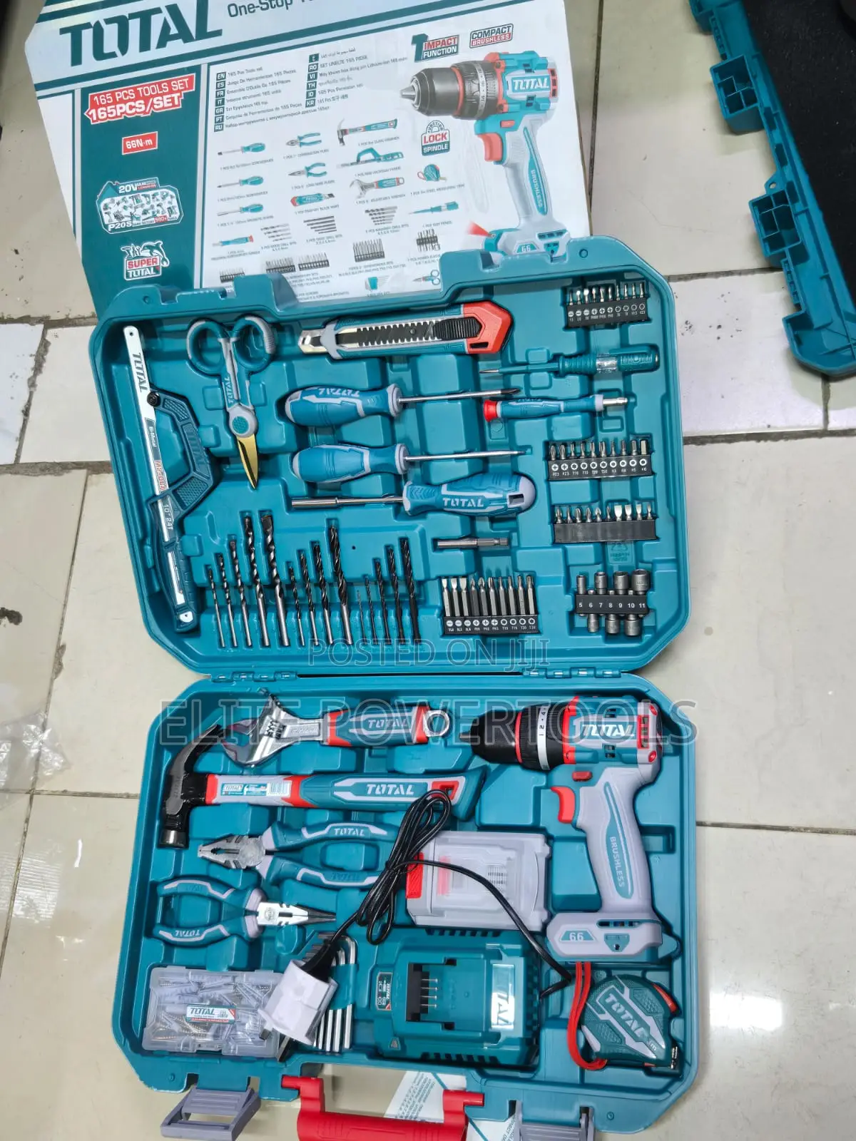 TOTAL 166-Piece Industrial Tool Kit With 20V Brushless Impact Drill