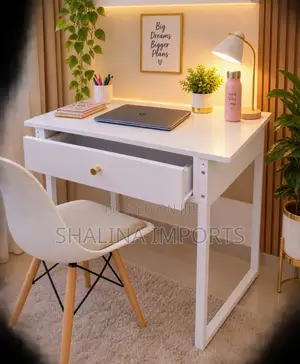 Modern Compact Wooden Study and Computer Desk With Pull-Out Drawer
