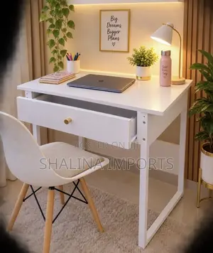 Modern Compact Wooden Study and Computer Desk With Pull-Out Drawer