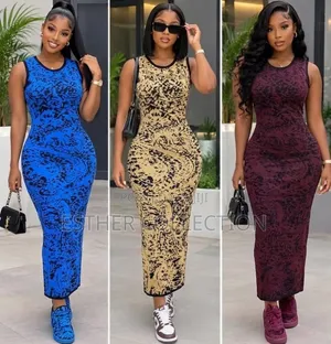 Women's Abstract Print Knitted Sleeveless Bodycon Maxi Dress