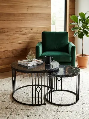 2in1 Round Black Marble Effect Nesting Coffee Tables