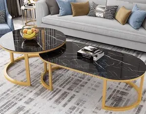 Glass Top With Marble Effect 2 in 1 Nesting Coffee Table Black