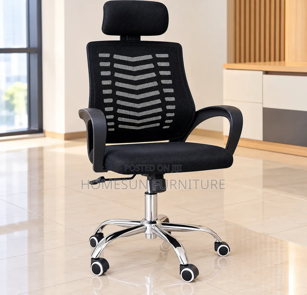 Office Chair – Black Mesh With Adjustable Headrest