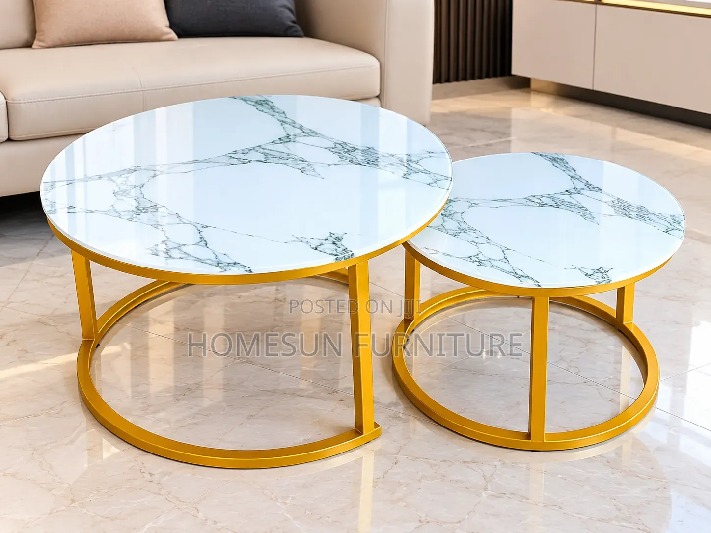 Coffee Table – Marble Design Nesting Set With Gold Legs