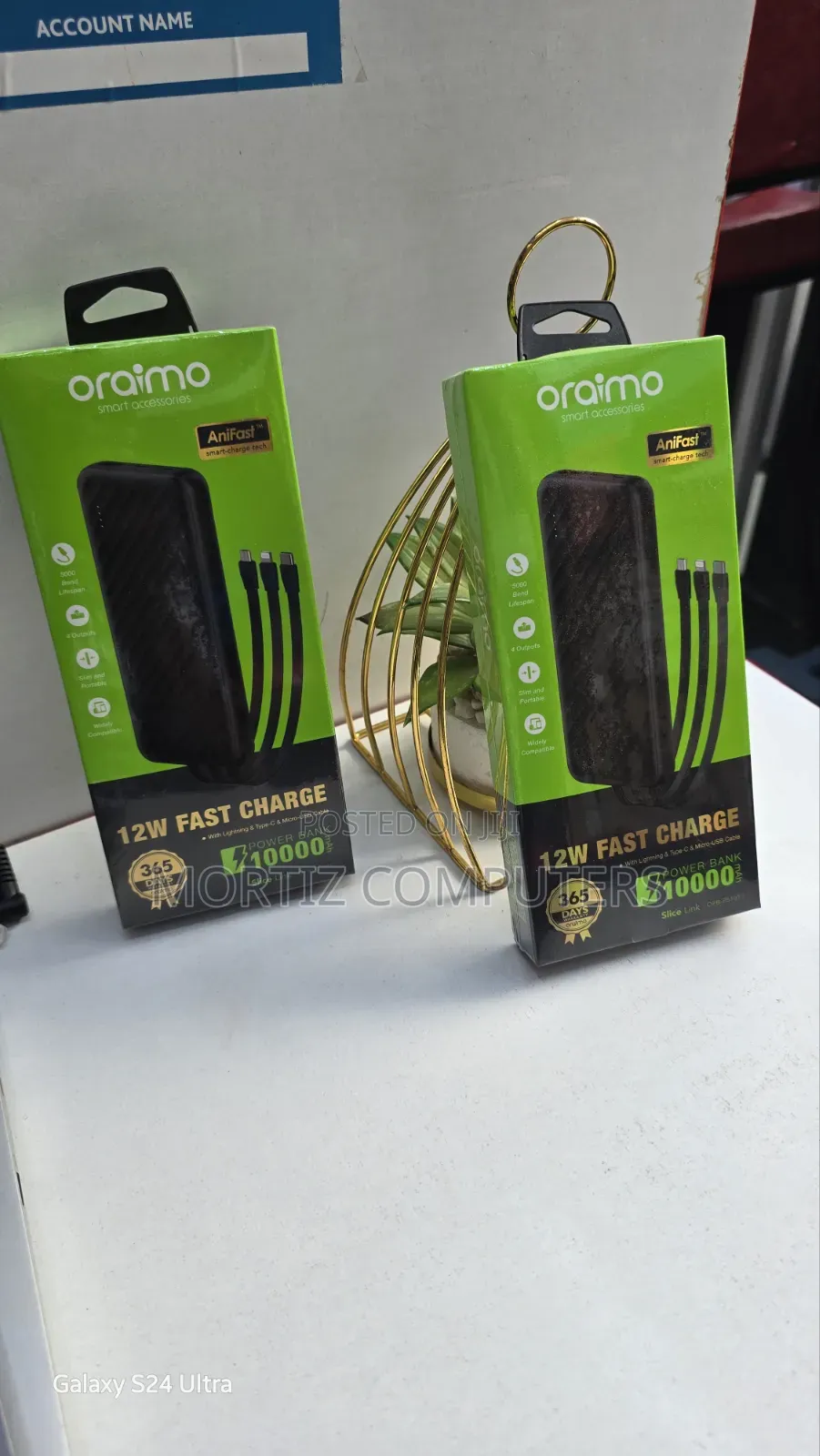 Oraimo 12W 10000mah Powerbank Slice With TypeC,Type B,iPhone Cables