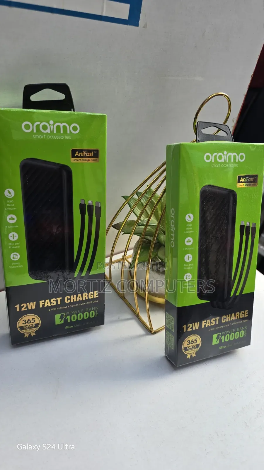 Oraimo 12W 10000mah Powerbank Slice With TypeC,Type B,iPhone Cables