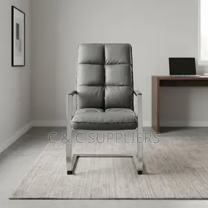 Gray Leather Guest Chair With Steel Base.