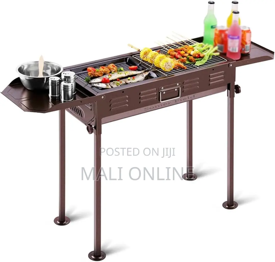 Charcoal BBQ Grill Foldable Barbecue 118.5cm With Side Trays