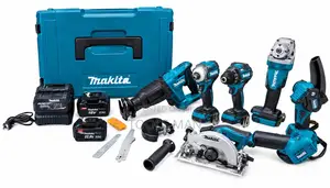 Cordless Power Tool Set 6-in-1 Makita Drill Grinder Saw 4 Batteries