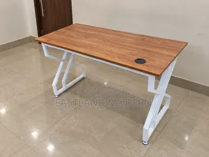 Modern Wooden Office Desk With White Metal Frame Computer Study Table