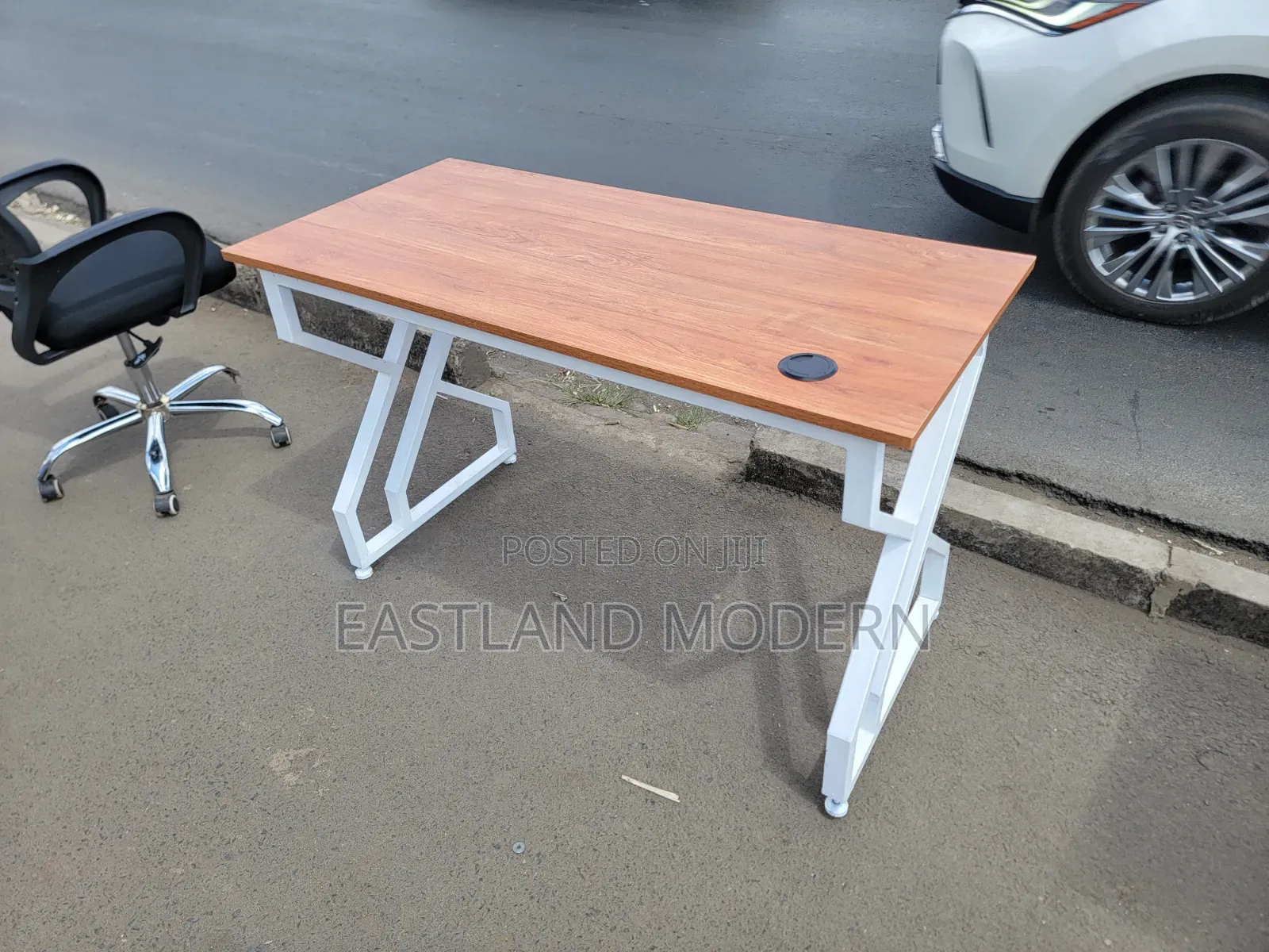 Modern Wooden Office Desk With White Metal Frame Computer Study Table