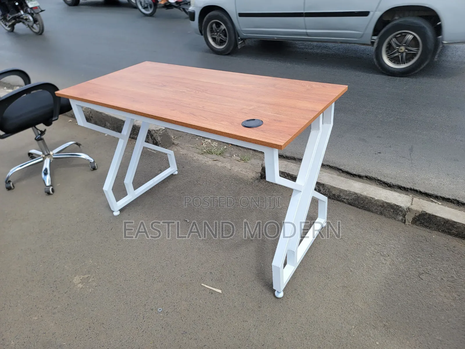 Modern Wooden Office Desk With White Metal Frame Computer Study Table