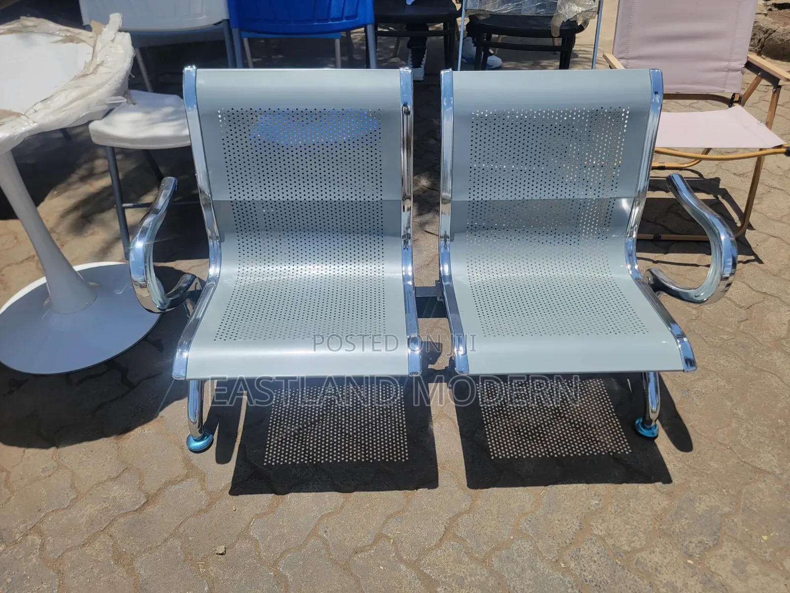 2 Seater Metallic Waiting Bench – Silver Reception Office Chair