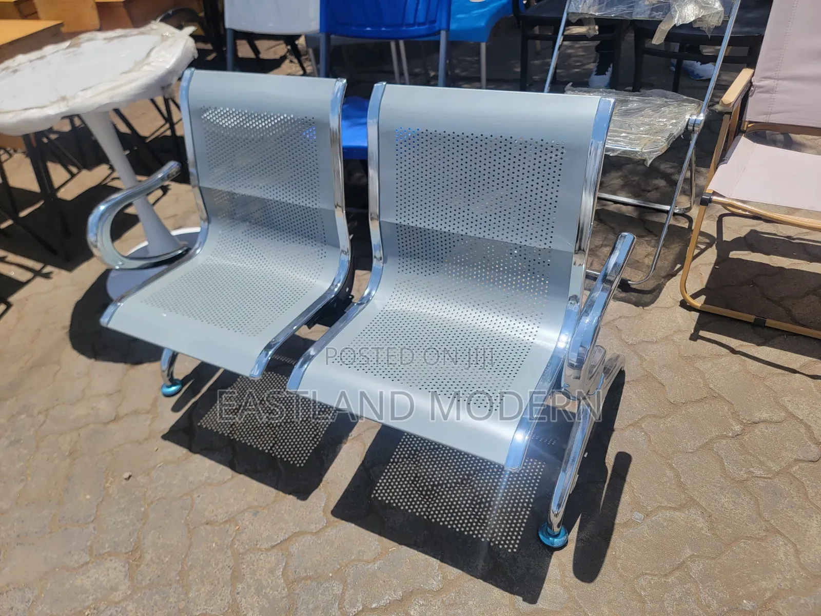 2 Seater Metallic Waiting Bench – Silver Reception Office Chair