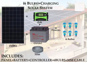 50w Solar + 18Ah Battery + 10A Controller + 3 DC Bulbs Lighting Kit