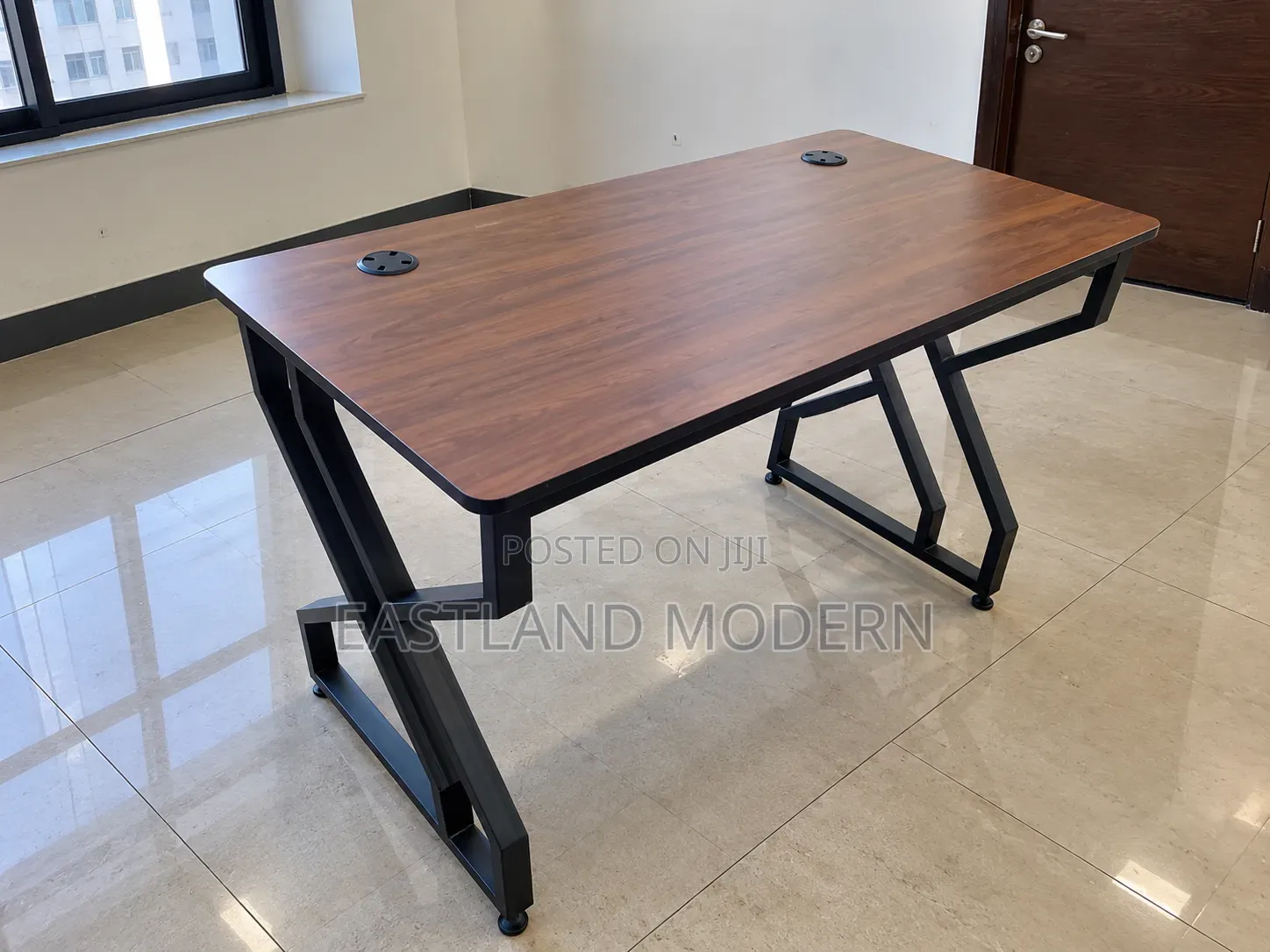 Wooden Office Table With Black Metal Legs