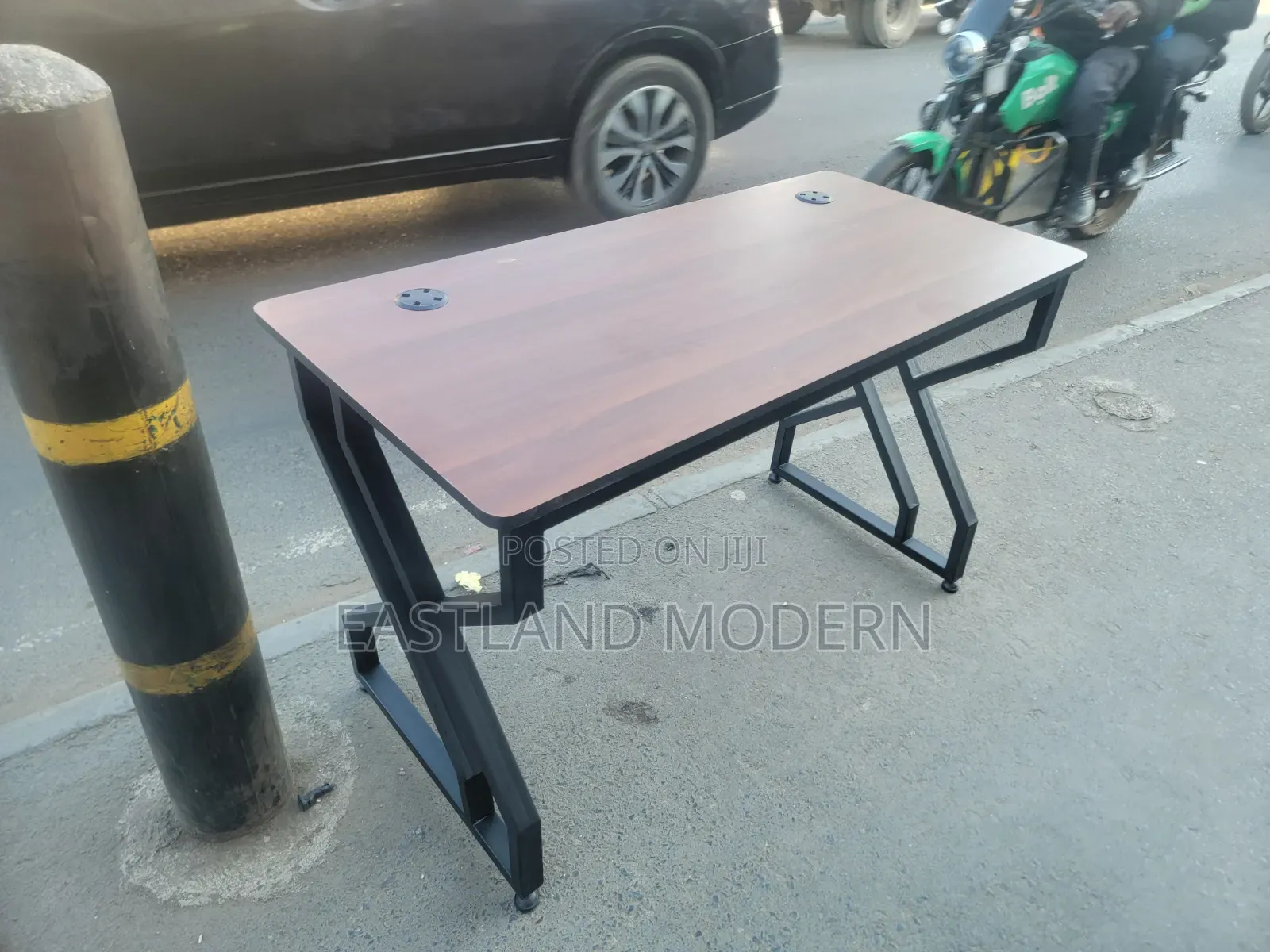 Wooden Office Table With Black Metal Legs