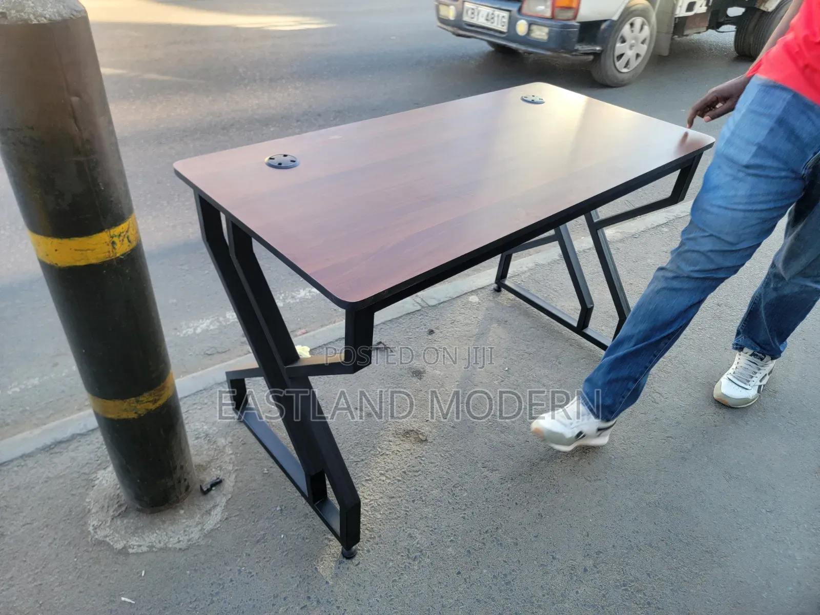Wooden Office Table With Black Metal Legs