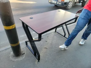 Wooden Office Table With Black Metal Legs