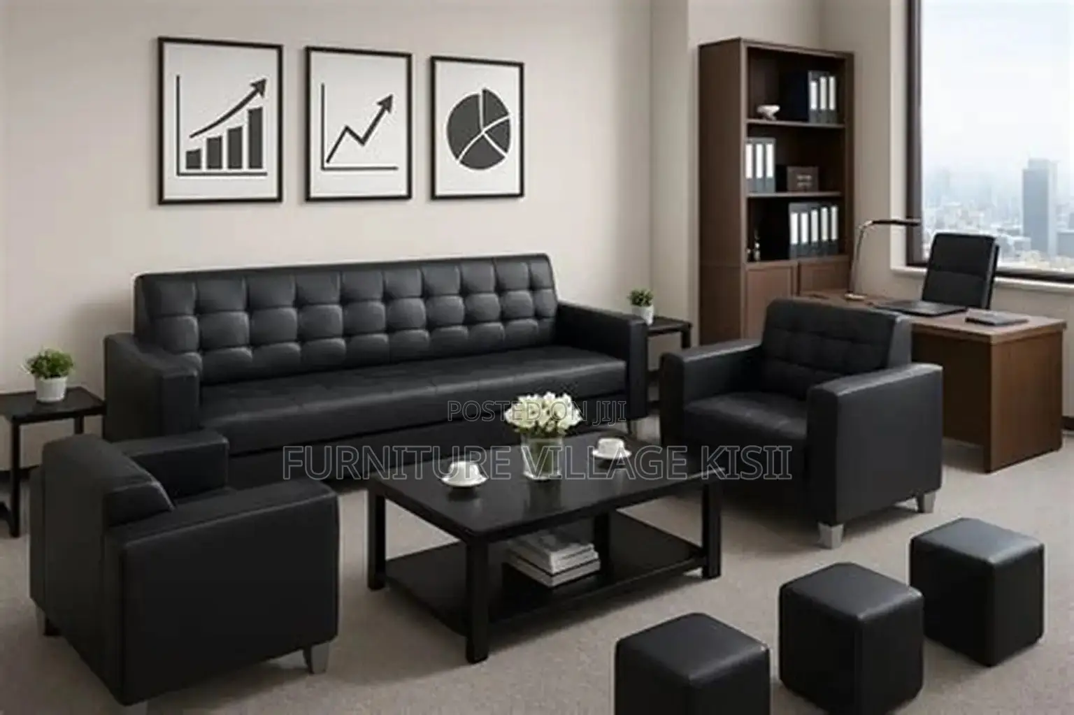 5-Person Reception Leather Office Sofa