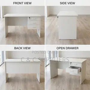White Clerical Study Desk With Drawer-0.9m