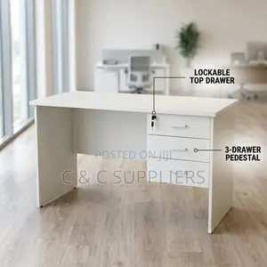White Clerical Study Desk With Drawer-0.9m