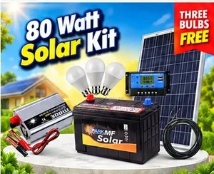 80 Watts Full Kit + 40H Mf Battery - 300w Inverter - 10A Controller