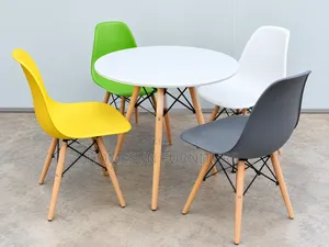 Dining Set – Modern Round Table With 4 Colourful Eames Chairs