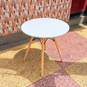 Dining Table – Scandinavian Round White Top With Wooden Legs
