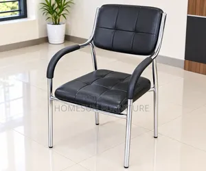Office Chair – Black Leather Padded Visitor Chair With Chrome Frame