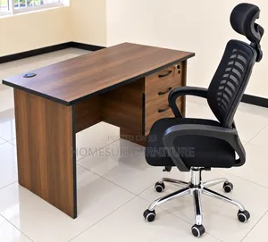 Office Furniture Set – Wooden Executive Desk With Ergonomic Mesh Chair