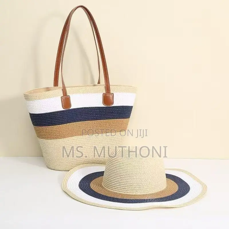 Ladies Summer Straw Hat + Bag Set