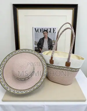 Ladies Summer Straw Hat + Bag Set