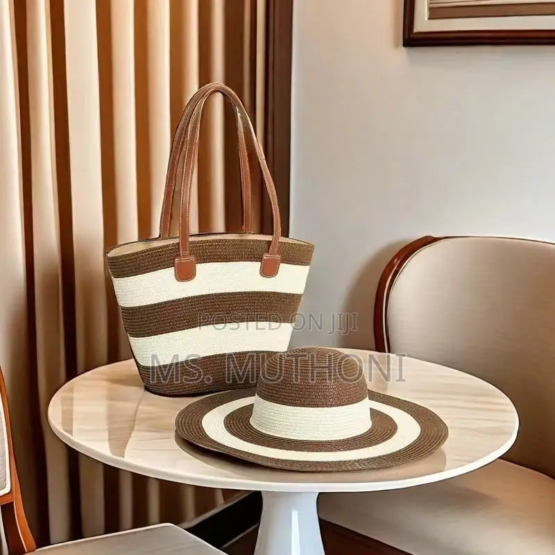 Ladies Summer Straw Hat + Bag Set
