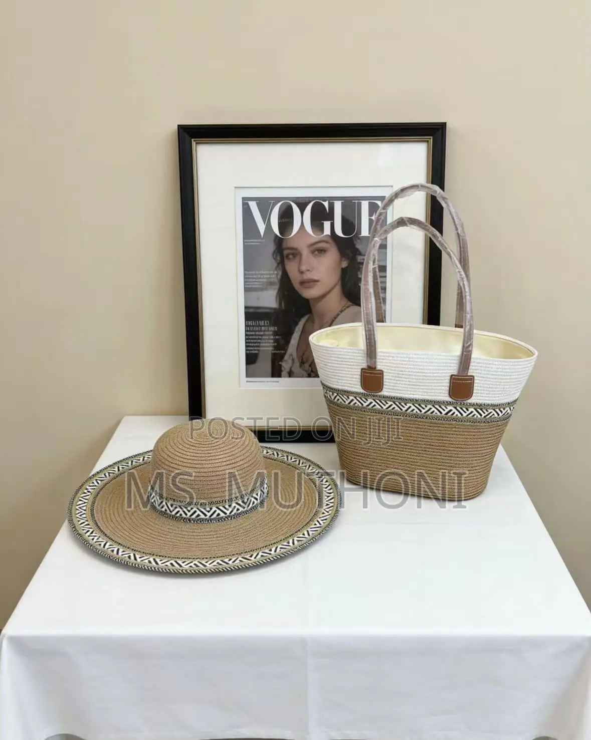 Ladies Summer Straw Hat + Bag Set