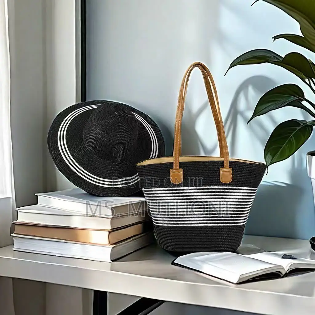 Ladies Summer Straw Hat + Bag Set