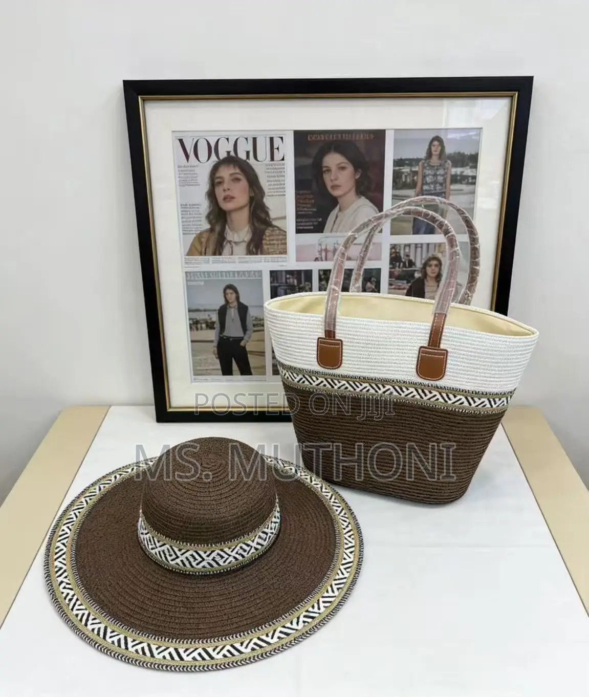 Ladies Summer Straw Hat + Bag Set