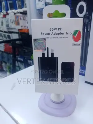 65W PD Power Adapter Trio With 2 USB-C and 1 USB-A Ports