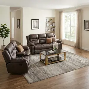Home Sofa; 5-Seater Brown Fabric Recliner