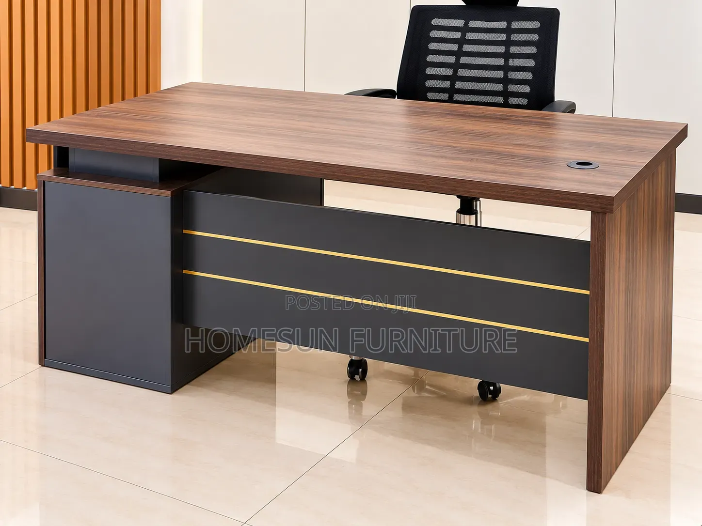 Office Desk Modern Walnut and Charcoal Executive Design