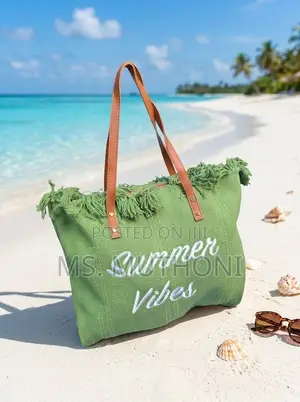 Fringe Trimmed Summer Vibes Canvas Tote Bags