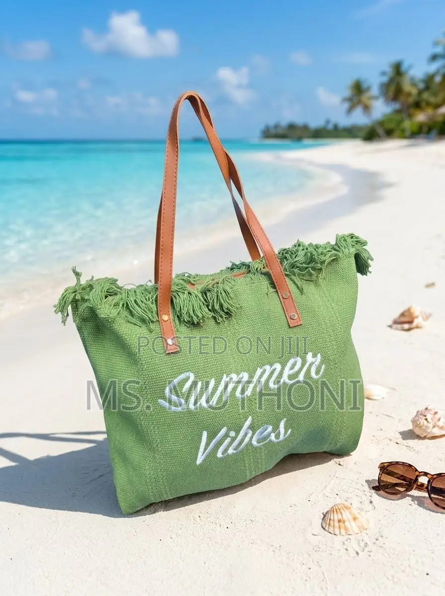 Fringe Trimmed Summer Vibes Canvas Tote Bags