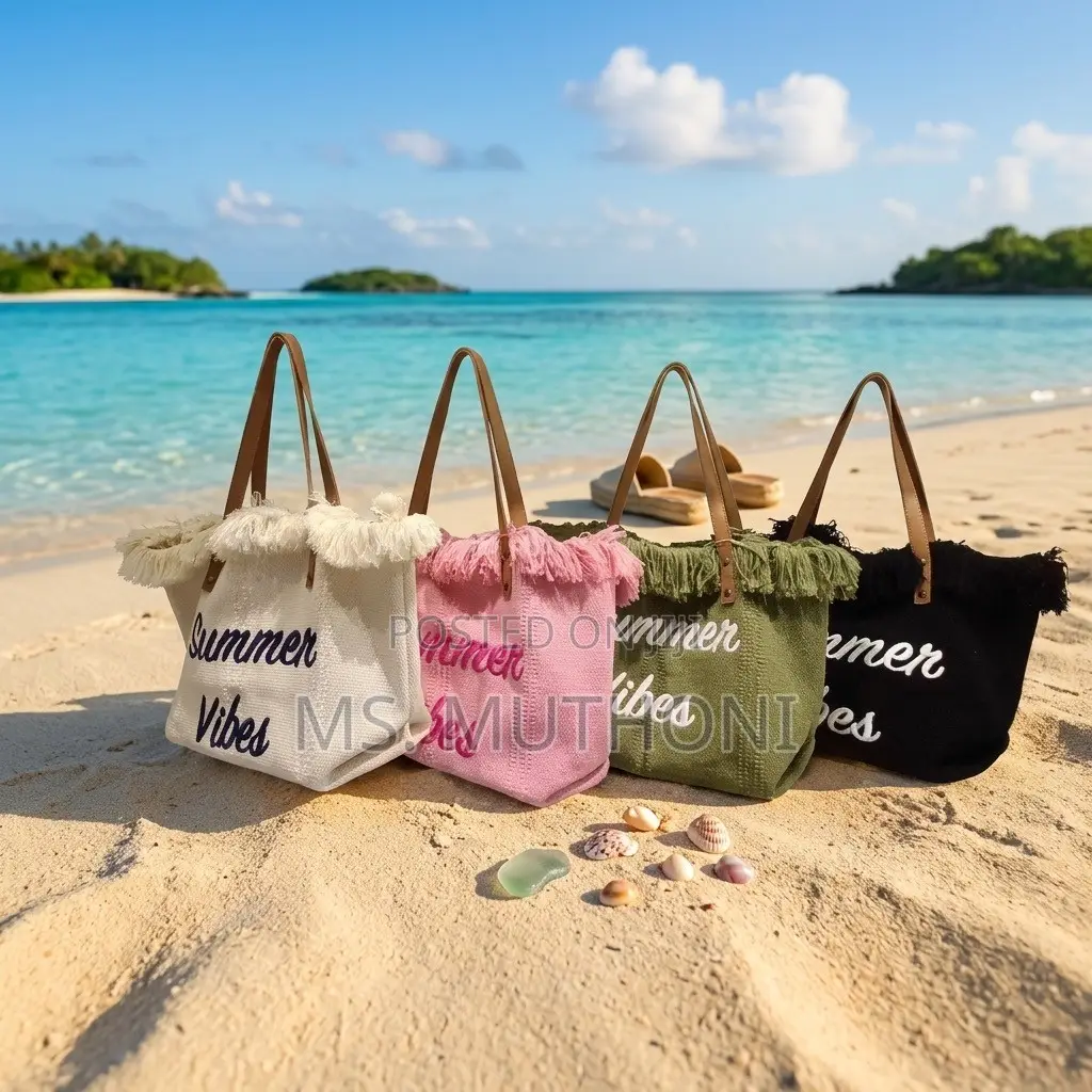 Fringe Trimmed Summer Vibes Canvas Tote Bags