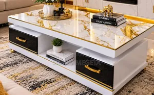 Executive White Coffee Table With Marble Topping