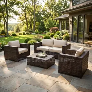 Outdoor Sofa; 5-Seater Rattan Outdoor Padded Sofa
