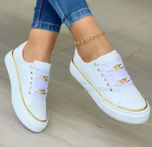 Ladies Chunky Sneakers - White & Gold*