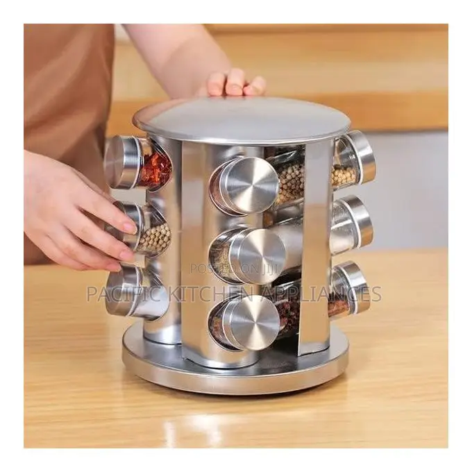 12 Jar Rotating Spice Rack for Kitchen, Stainless Steel 360°